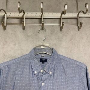 J Crew Shirt Men L Blue Chambray Slim Geometric Button Up Long Sleeves Casual‎